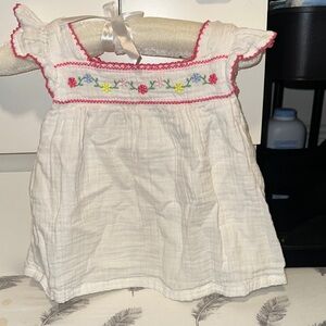 GAP White Blouse with Pink Trim and Floral Embroidery